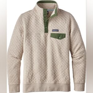Patagonia Women's Large Organic Cotton Quilted Snap T Cream & Green